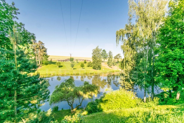 park s rybníkem za chalupou